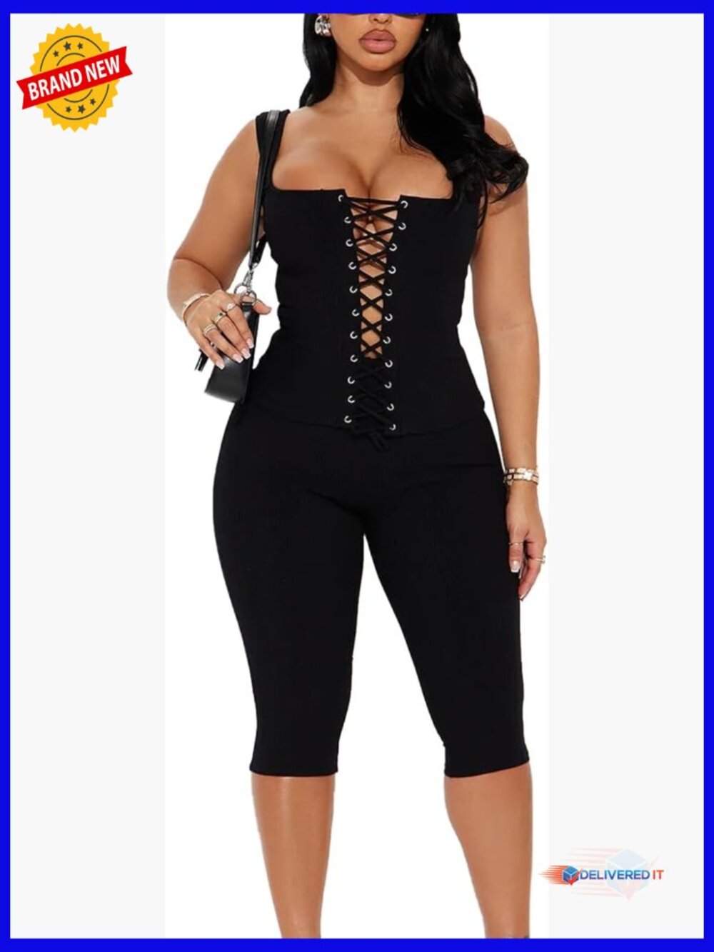 Womens 2 Piece Crop Top Capri Pants Bodycon Set